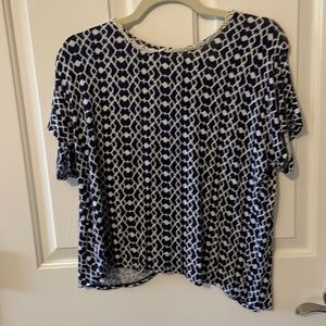 Blue and white with lace detail top